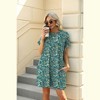 Coolmee Women Summer Mini Dress Casual Loose Short Sleeve Floral Print Shift Dresses T Shirt Crewneck Flowy Beach Sundress with Pockets - 2 of 4
