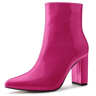 Allegra K Women's Halloween Pointed Toe Zip Chunky Heels Ankle Boots