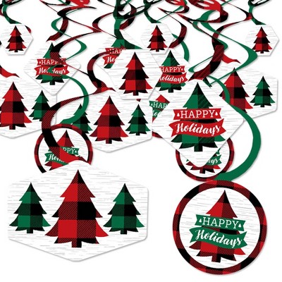 Big Dot of Happiness Holiday Plaid Trees - Buffalo Plaid Christmas Party Hanging Decor - Party Decoration Swirls - Set of 40