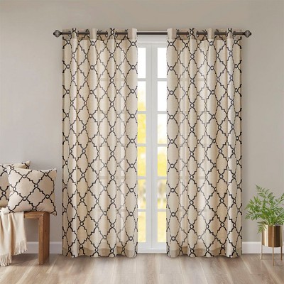 PAGED Curtains Fretwork Print Grommet Top Window Curtain Panel Privacy Assured with Light Filtering for Bedroom, Living Room
