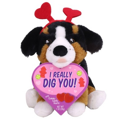 Frankford Valentine's Day Bernese Mountain Dog Plush with Gummy Candy Hearts - 1oz