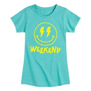 Girls' - Instant Message - Weekend Smile Face Fitted Short Sleeve Graphic T-Shirt - 1 of 4