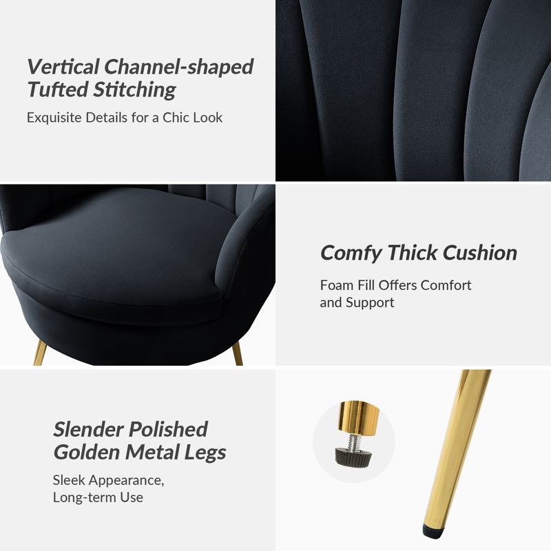 Yves Living Room Accent Chair Comfy Barrel Chair with Golden Metal Legs | Karat Home, 6 of 14