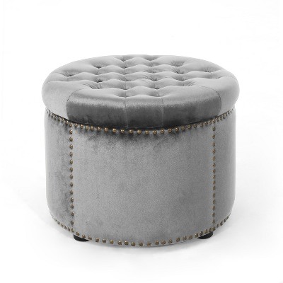 NicBex Modern 22" Round Ottomans Wood Footstools with Button Tufted and Nailhead Trims for Bedroom and Living Room