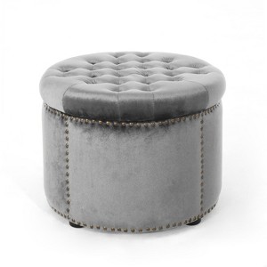 NicBex Modern 22" Round Ottomans Wood Footstools with Button Tufted and Nailhead Trims for Bedroom and Living Room - 1 of 4