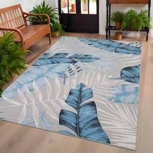Modern Washable Leaf Area Rug, Non Slip Non Shedding Floor Cover, Foldable Low Pile Plant Accent Mat for Kitchen Bathroom Bedroom Living Room - 1 of 4