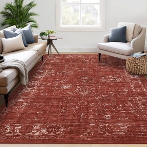 10x13 Area Rug Washable Low Pile Stain Resistant Large Rugs Vintage Distressed Oriental Floor Carpet with Non-Slip Backing Waterproof Floor Cover - 1 of 4