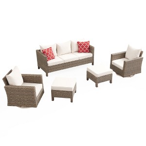 5 Piece Conversation Patio Furniture Set With Swivel Chairs and Cushions - 1 of 4