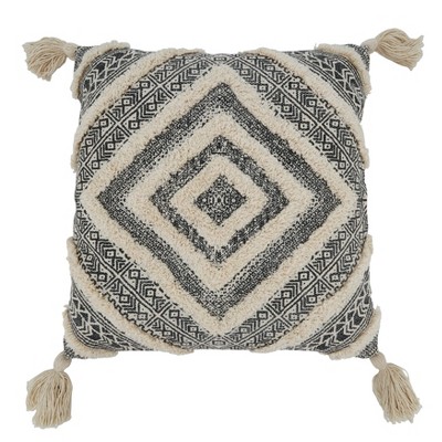 Saro Lifestyle Tufted Diamond Block Print Pillow - Down Filled, 20" Square, Black