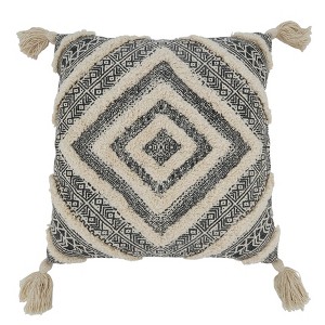 Saro Lifestyle Tufted Diamond Block Print Pillow - Down Filled, 20" Square, Black - 1 of 3