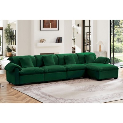 Oversized, Extended L-Shaped Sectional Sofa, Cloud-Like Couch with Fluffy Armrests, Storage Seats & Ottomans, 4-Seater Deep Modular Couch
