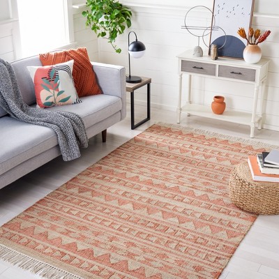 Handmade Red and Beige Wool Cotton 8' x 10' Reversible Flat Woven Rug