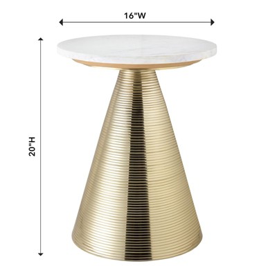 Elegant Gold & White Marble 16" Round Side Table