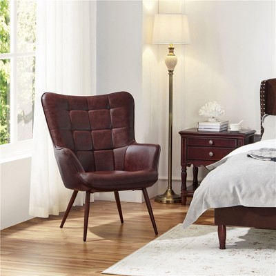 Chestnut Brown Faux Leather Wingback Accent Chair
