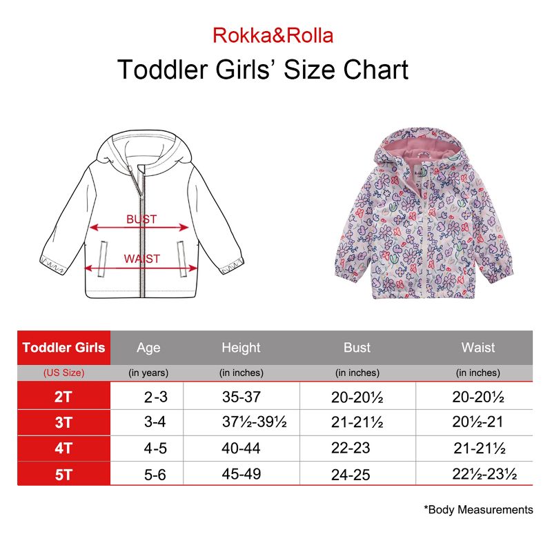 Rokka&Rolla Toddler Girls' Fleece Lined Full Zip Windbreaker Rain Jacket, 2 of 9