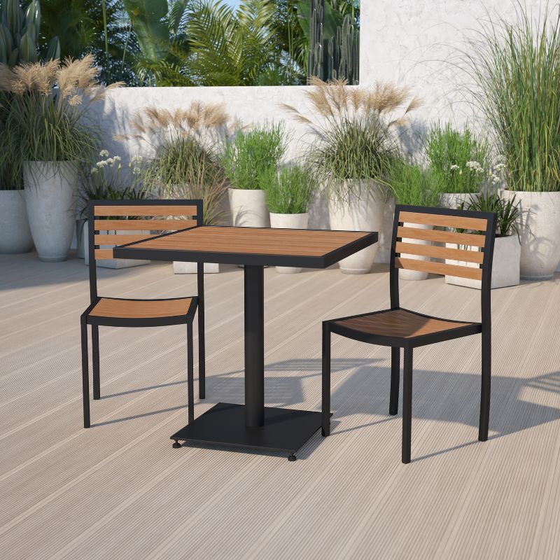 Flash Furniture Lark Outdoor Patio Bistro Dining Table Set with 2 Chairs and Faux Teak Poly Slats, 2 of 13