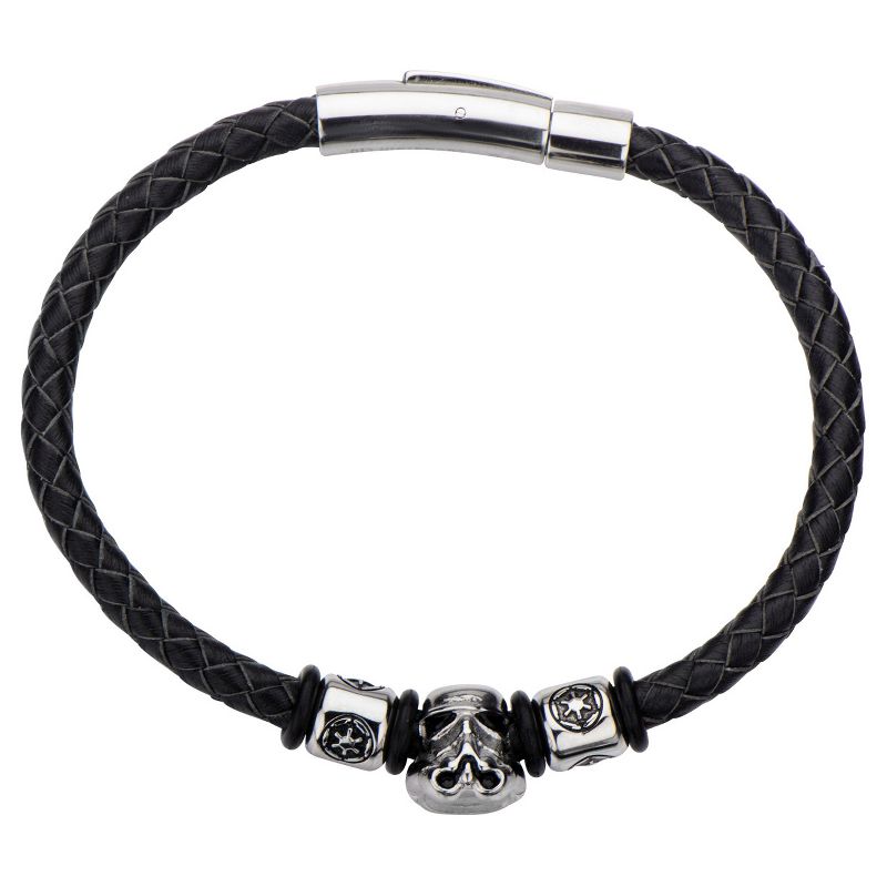 Men's Star Wars Stormtrooper and Imperial Stainless Steel Charm and Leather Bracelet - Black, 1 of 3