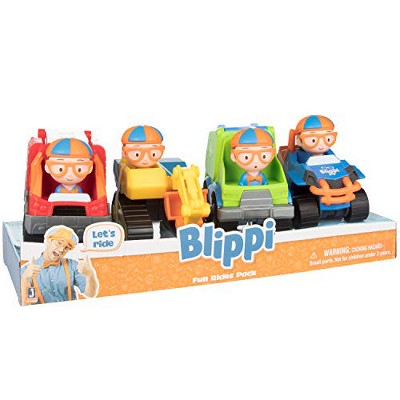 Blippi 3" Construction Vehicles 4-Pack Toy Playset (Ages 3+) With Excavator, Mobile, Fire Engine Truck & Garbage Truck- Gift for Kids, Boys & Girls