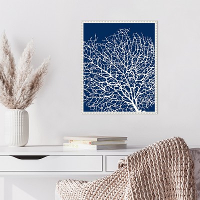 Navy Coral II Crop Coastal Canvas Art with White Frame