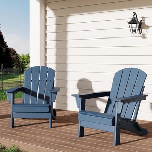 Sunnyfurn 2pcs HDPE Folding Adirondack Chairs Set - Wood Texture, 380Lbs Capacity, Weather Resistant, Ideal for Deck, Patio,  Backyard - 1 of 4