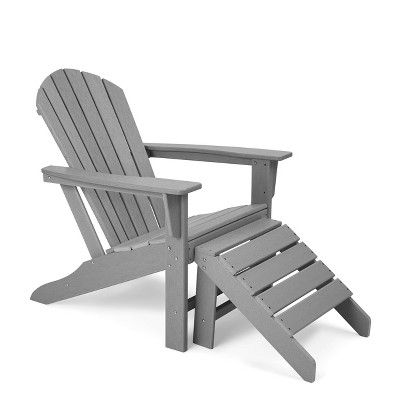 Plastic Resin Adirondack Chair with Ottoman - Gray - EDYO LIVING