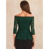 Allegra K Women's Elegant Lace Floral Semi Sheer 3/4 Sleeve Off Shoulder Peplum Top - 3 of 4