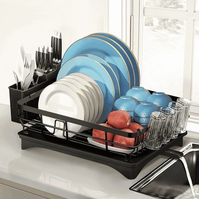 LunaLulinlk Dish Drying Rack Drain Board Set with Utensil Holder, Cup Holder, Kitchen Dishes Storage and Organizers
