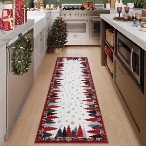 Christmas Area Rug, Christmas Tree Print Throw Carpet with Non Slip Backing, Non Shedding Low Pile Floor Carpet for Living Room, Bedroom - 1 of 4