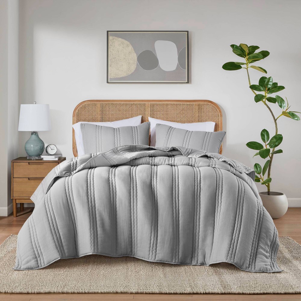 Urban Habitat Full/Queen Ryland Poly Gauze Ultra Soft Dust Proof Weave Quilt Set Gray: Hypoallergenic, OEKO-TEX Certified