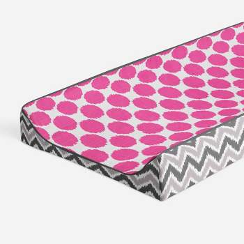 Bacati - Gray Zigzag Pink Dots Muslin Changing Pad Cover....