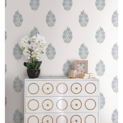 Blue Floral Self-Adhesive Repositionable Vinyl Wallpaper Roll