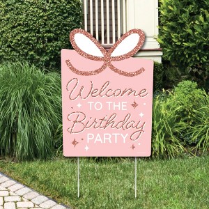 Big Dot of Happiness Pink Rose Gold Birthday - Party Decorations - Happy Birthday Party Welcome Yard Sign - 1 of 4