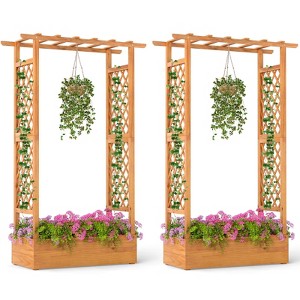 Costway 1/2 PCS 70” Wooden Raised Garden Bed with Lattice Trellis, Hanging Roof, Open-Ended Base - 1 of 4