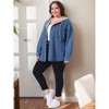 Women's Plus Size Jeans Hooded Color Block Button Down Long Sleeve Denim Shacket Jacket with Pockets - Agnes Orinda - 3 of 4
