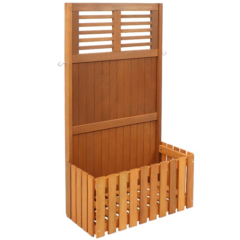 Sunnydaze Outdoor Garden Meranti Wood with Teak Oil Finish Planter Box with Privacy Screen and 2 Hooks for Hanging Basket Planters - 44" H - Brown, 1 of 12