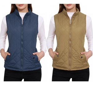 INSPIRE CHIC Women's Stand Collar Lightweight Gilet Quilted Zip Vest 2 Packs - 1 of 4