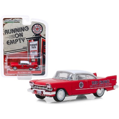 1957 Plymouth Savoy Red with White Top "Red Crown" "Running on Empty" Series 9 1/64 Diecast Model Car by Greenlight