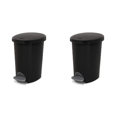Sterilite Ultra StepOn Wastebasket with Lid, Ideal for the Bathroom, Bedroom or Home Office, Black Lid & Base with Pedal & Liner,