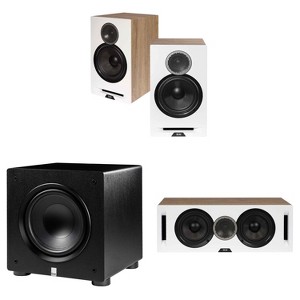 Elac DBR62-W - Debut Reference 6.5" Bookshelf Speakers - White, Pair, Elac DCR52-W - Debut Reference 5.25" Center Speaker - White and Elac PS250-BK... - 1 of 4