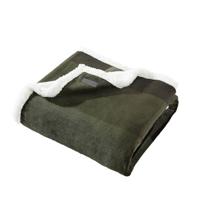 Green Pine Plaid Reversible Sherpa Fleece Throw Blanket