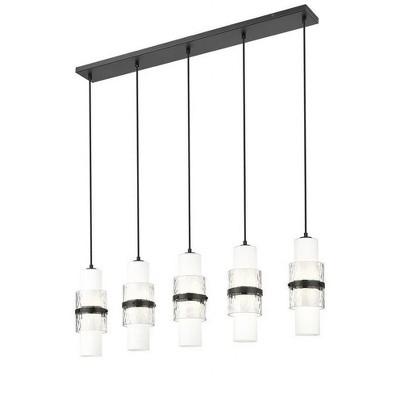 Cayden Matte Black 5-Light Linear Chandelier with Glass Shades
