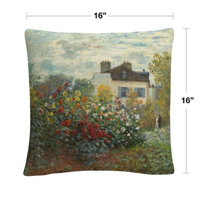 Claude Monet Garden Scene 16" Square Polyester Throw Pillow