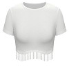 Nlife Womens Nashville Sparkly Glitter Fringe Short Sleeve Cropped Top Raceback Ribbed Crop Tank Tops with Rhinestone Tassel - 3 of 4