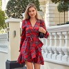 Women's Red Tartan Plaid Blouson Sleeves Wrap Dress - Cupshe - 2 of 4