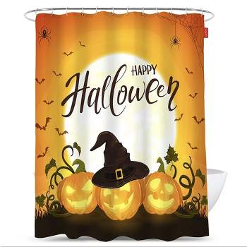 Kate Aurora Spooky Happy Halloween Jack-O-Lanterns Fabric Shower Curtain