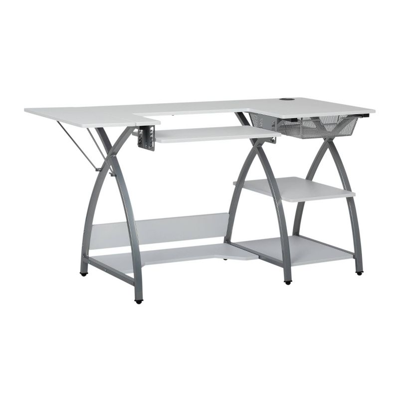 Comet Plus Hobby/Office/Sewing Desk with Fold Down Top, Height Adjustable Platform, Bottom Storage Shelf and Drawer Silver/White - Sew Ready, 3 of 19