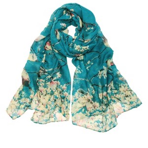 Wrapables Lightweight Vintage Floral Bird Print Long Scarf Wrap, Teal - 1 of 4