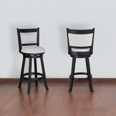 2-piece swivel bar stool set, upholstered seat, nailhead trim, footstool, wooden dining furniture, black