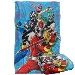 Kids' Power Rangers: Dino Fury Group Stack Silky Touch Blanket White 36X58 - 1 of 4