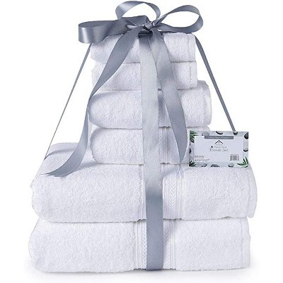 Noble House Ultra Soft 100% Cotton Extra Heavy  Hotel & Spa Feel 6pc Bath Towel Set Bathroom 2 Bath Towels 2 Hand Towels 2 Washcloths - White